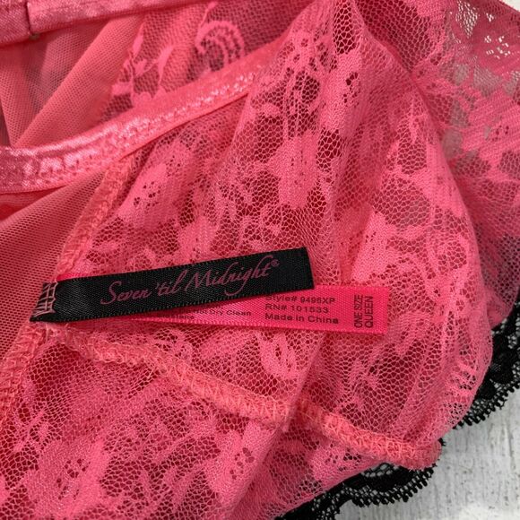 Seven 'Til Midnight Teddy Women's One Size See Through Pink Black Lace Chemise - Picture 8 of 11